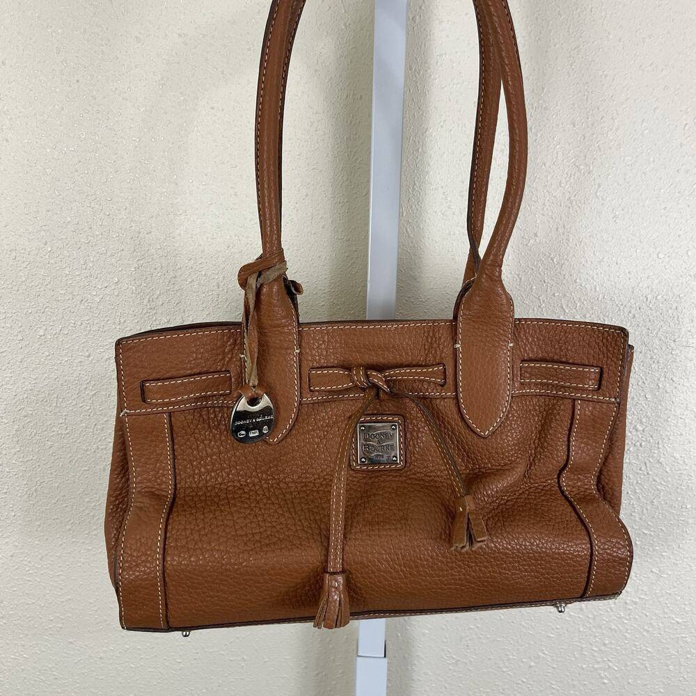 Vintage Dooney & Bourke Pebbled Leather Satchel Handbag Brown Tassel